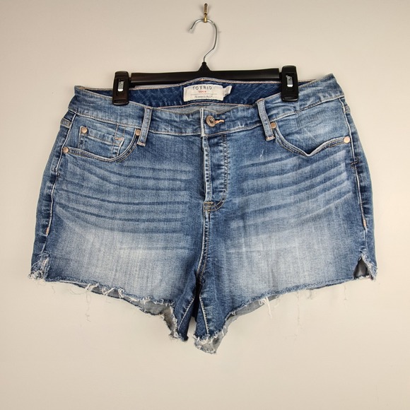 torrid Pants - Torrid Jean Shorts Womens 14 Blue Denim Button Fly Frayed Raw Hem Stretch
